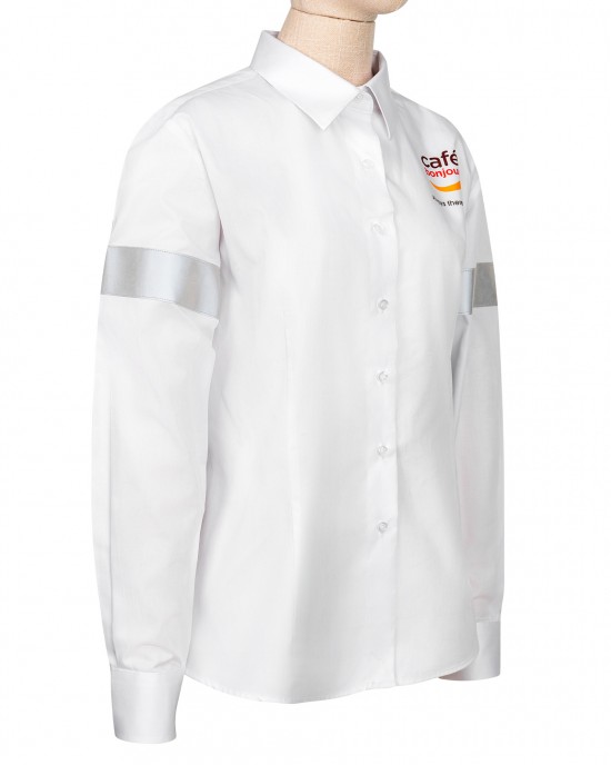 Gas Station Women Attendant Shirt-Work Uniform with Reflective Sleeve Strips-Professional Safety Shirt Gas Station Women Attendant Shirt-Work Uniform with Reflective Sleeve Strips-Professional Safety Shirt