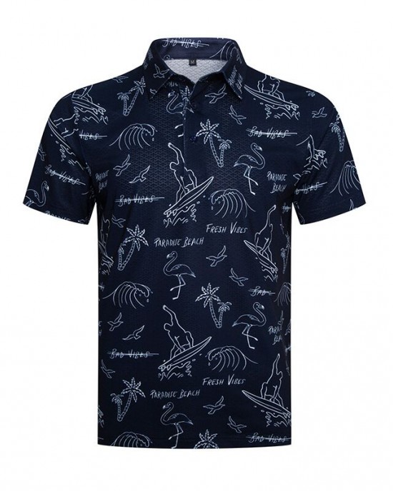 Fast Dry Soft Touch Men's Golf Polo Shirt-Paradise Beach Theme Fast Dry Soft Touch Men's Golf Polo Shirt-Paradise Beach Theme